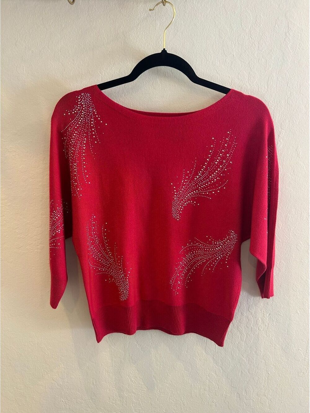 Y2K Hot Pink Knit Rhinestone Angel Wing Top